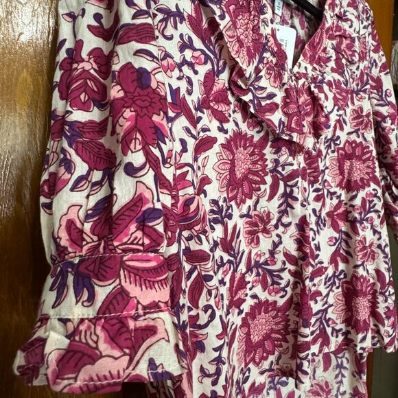Evereve Pink Floral Ari Ruffle Collar Blouse NWT - Picture 3 of 3